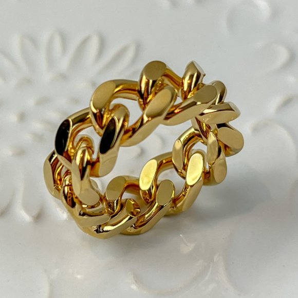 Jewelry - Gold Plated Cuban Chain Ring Gold Trendy Big Ring Size 7